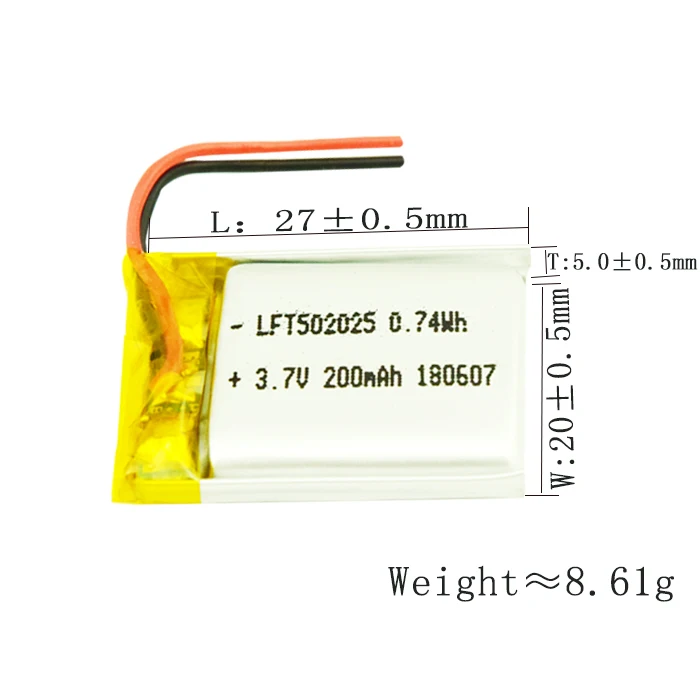 UN38.3 MSDS Small Lithium Polymer Rechargeable 3.7v 180mah 502025 li ion battery cell for smartwatch
