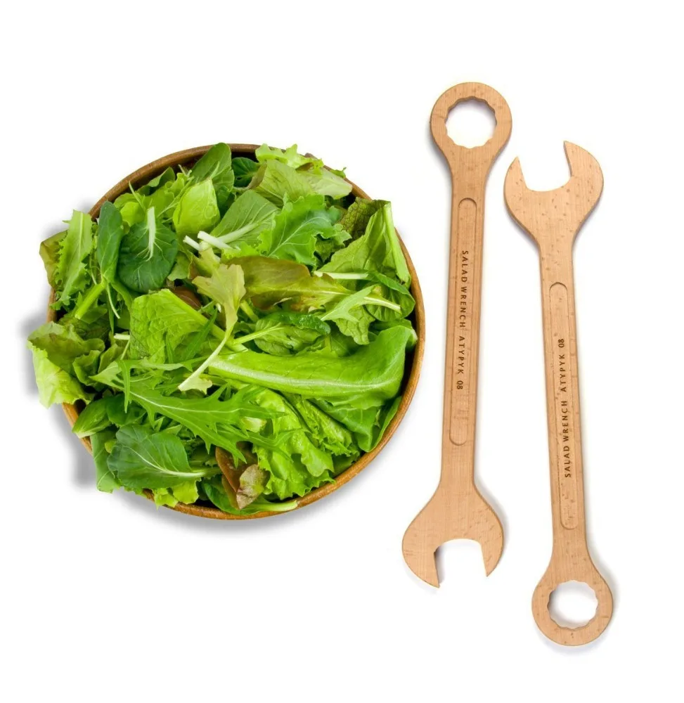 Fun usage Wood wrench cutlery serving salad spoon