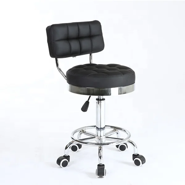 Round cushion leisure salon barber stool with wheels and back, plastic hospital stool chair, commercial furniture