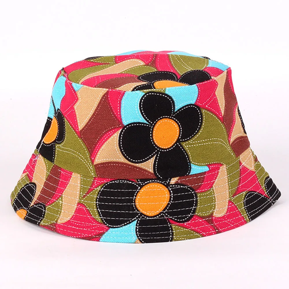 
Women Cotton Summer funny cheap Bucket Hat for Women floral printing Bucket Hats 