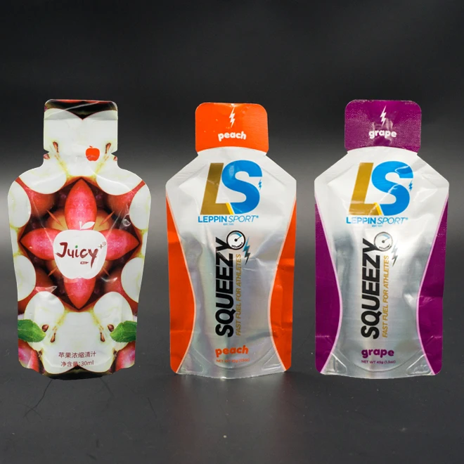 bottle shaped foil spout pouch for energy drink gel packaging