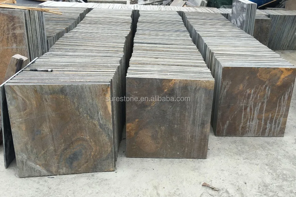China Jiangxi Rusty slate outdoor wall panel rusty square stone tile natural surface terrace flooring tiles