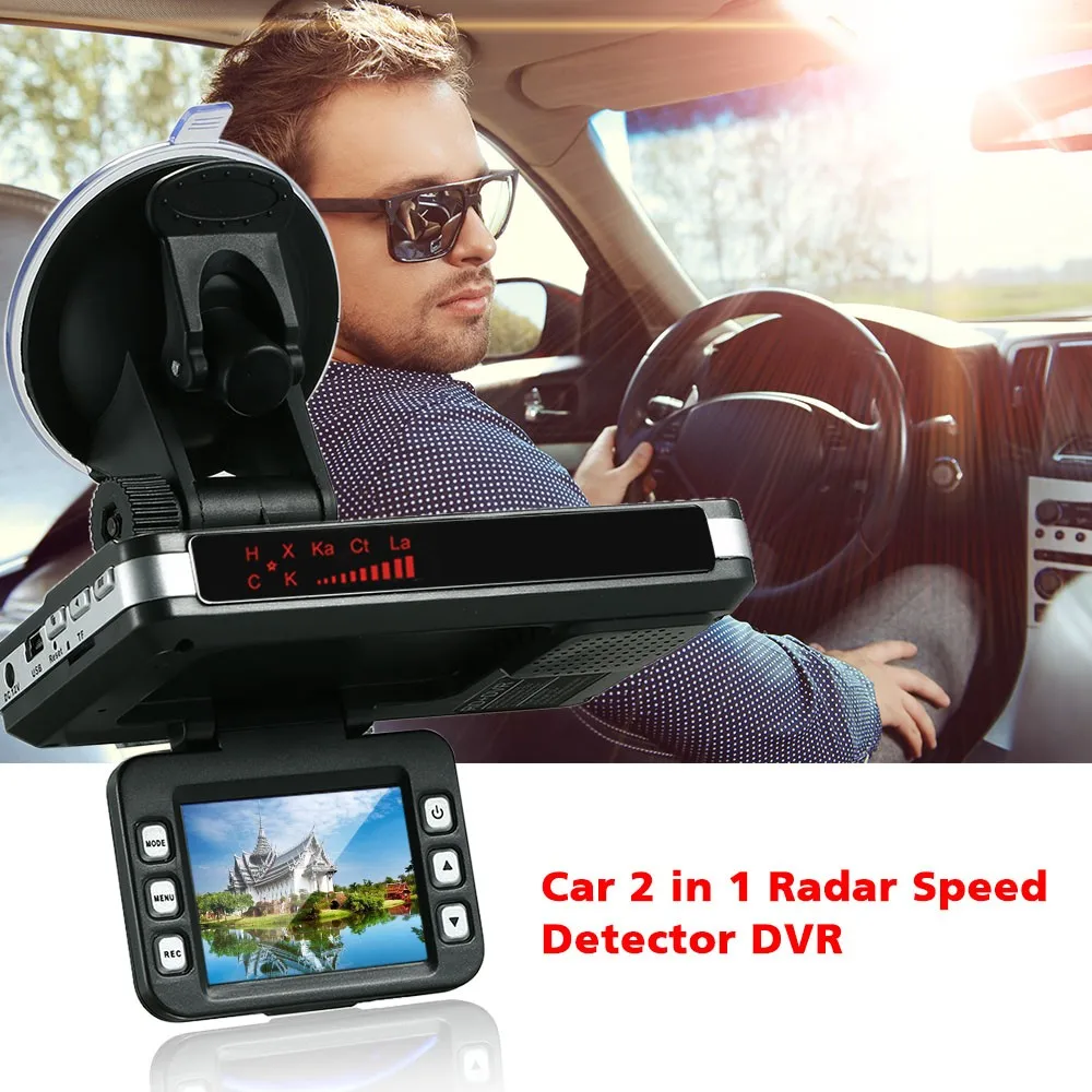 Anti Radar Detector Car DVR 2 in 1 720P Dash Cam Radar Speed Detector with Full Band Mute Button Loop Recording G-Sensor