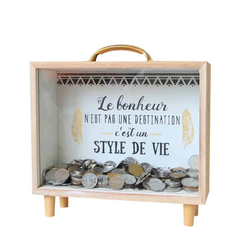 Wooden money saving box acrylic money box with DIY picture