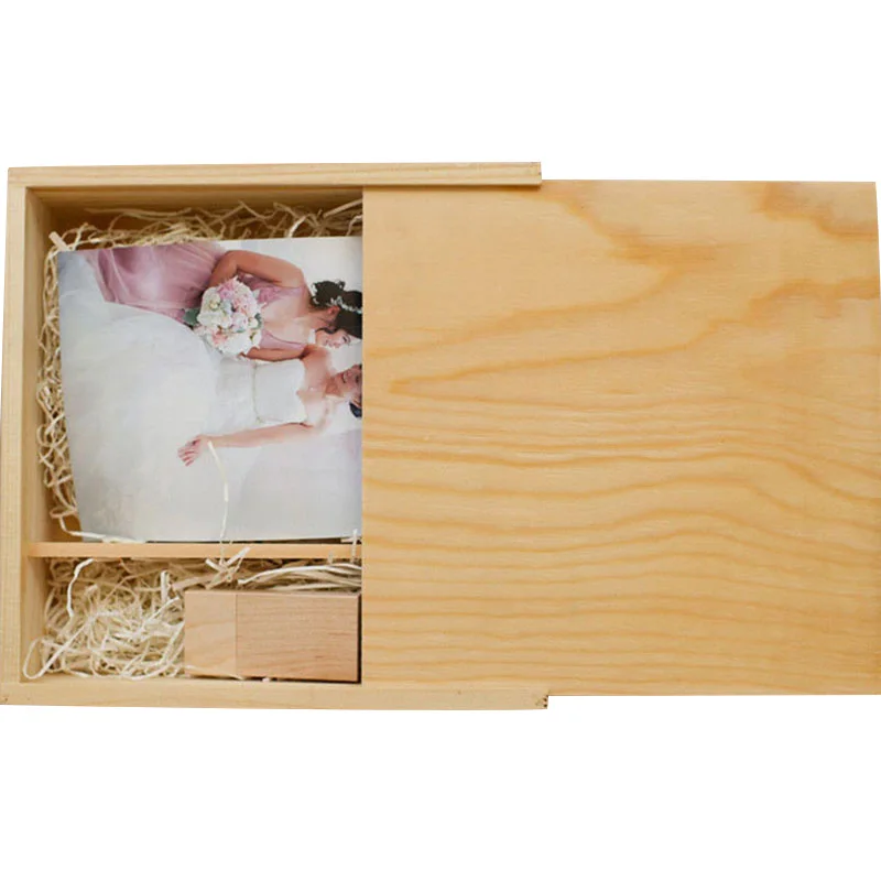 Custom USB flash drive wedding photo gift packaging wooden keepsake box