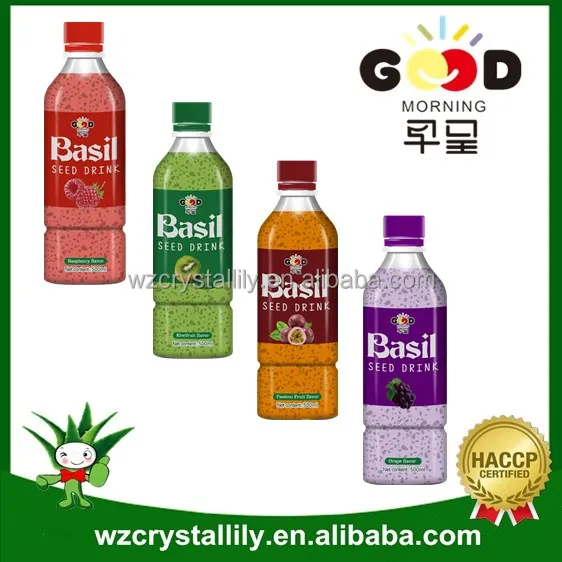 
500ml PET bottle basil seed drink raspberry kiwifruit,passion fruit grape flavors 
