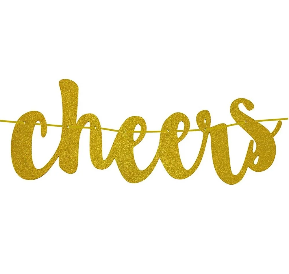 Cheers To 60 Years And Champagne Glasses Gold Glitter Banner for 60th Birthday Party Decorations