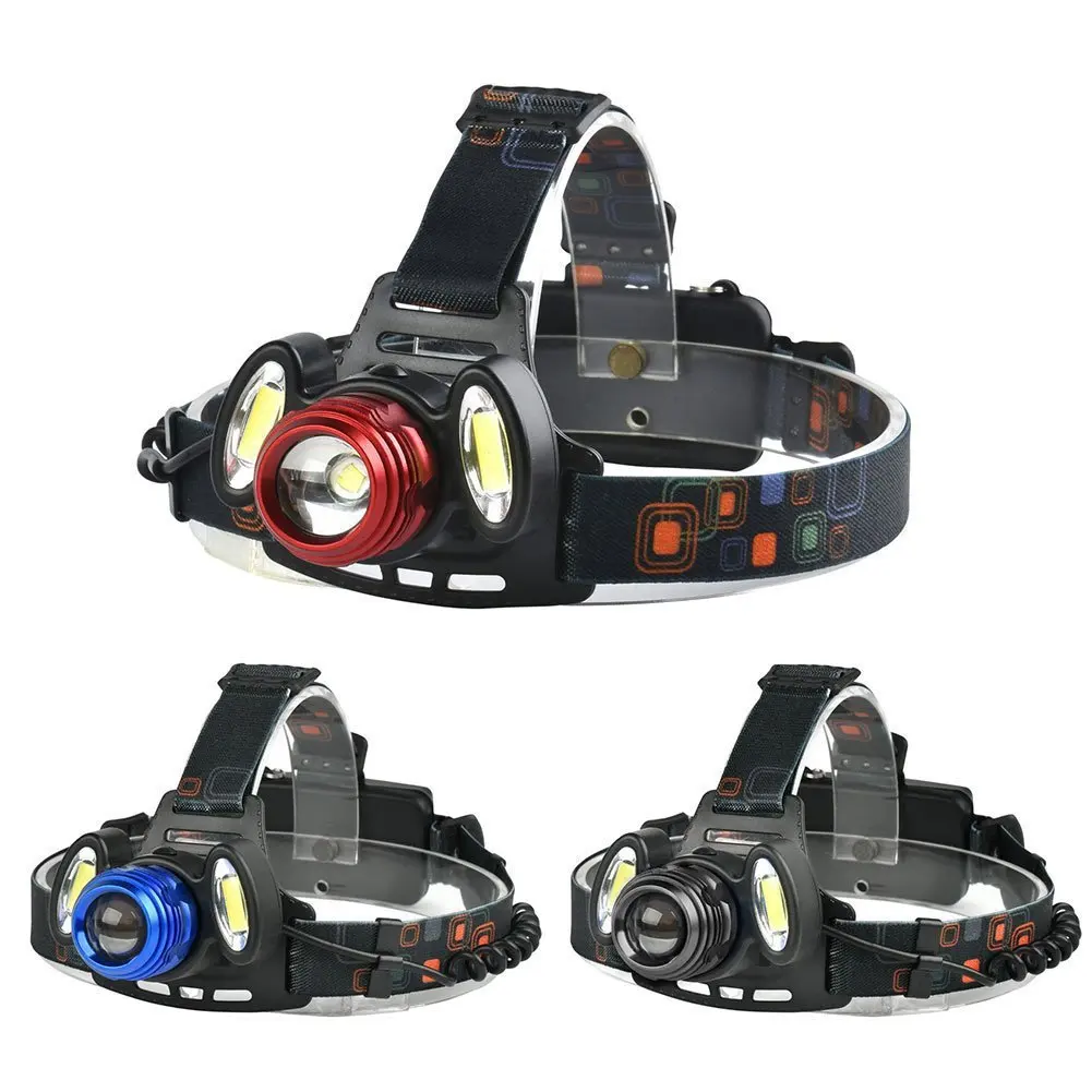 T3041 IP55 rechargeable 18650 lithium battery 1800 lumen rotated zoom cob triple led headlamp
