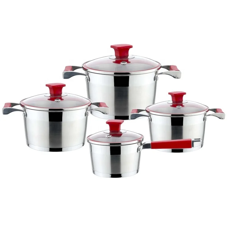 Набор кастрюль из нержавеющей стали с красной бакелитовой ручкой, швейцарская королевская линия