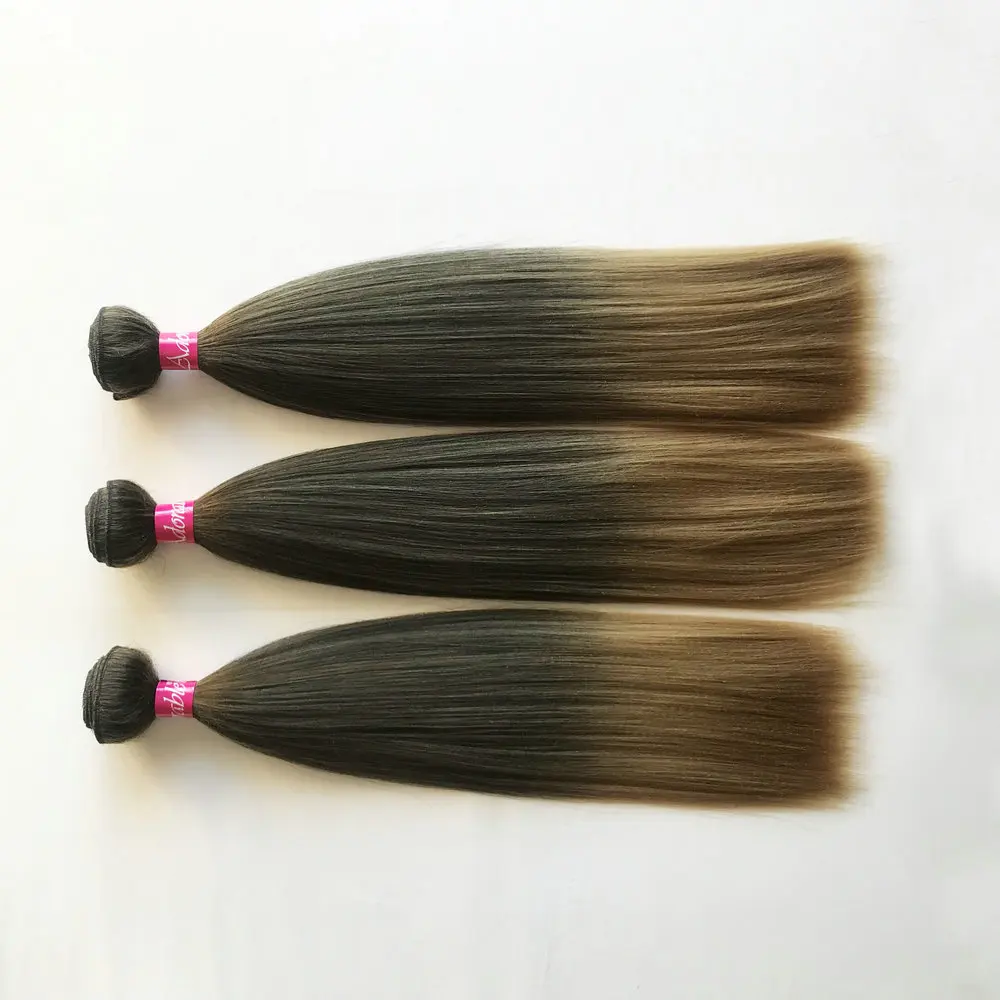 
factory prices heat resistant fiber mixed two tone color kinky straight yaki wave hair weave,synthetic semi hair weft T1b27 