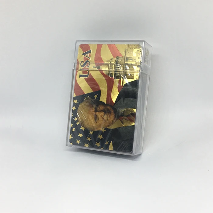 
GS-18151 PET Gold Plated Trump Pattern Playing Cards W/ Clear Plastic Box 
