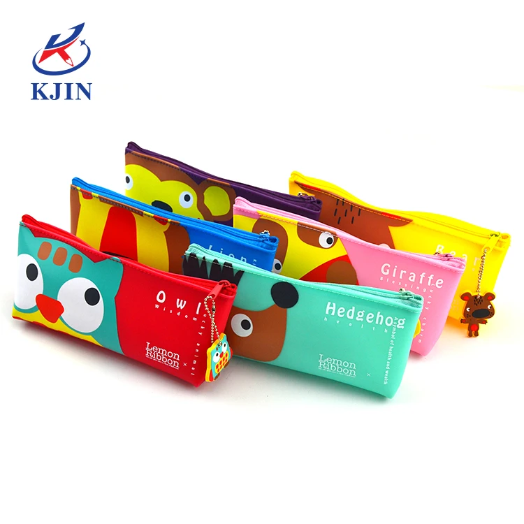 Kids Korean Style papelaria Silicone Cute animal Pencil Case Holder Kawaii Pen Case Stationery Pencil Pouch Box For Children