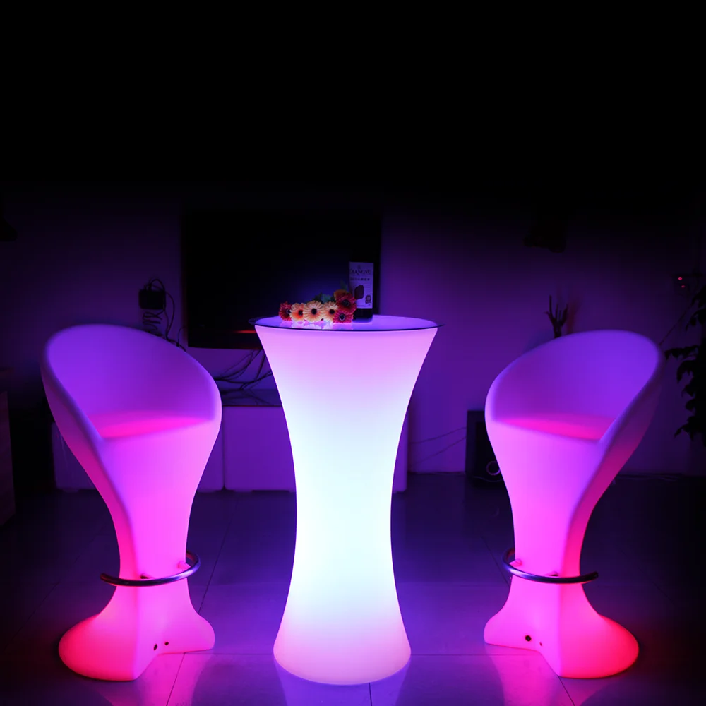 
remote control 16 colors changing rechargeable led pub table outdoor white plastic led bar table for wedding and event 