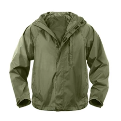 Cheap Men Polyester PU Coating Outdoor Army Green Military Raincoat New Rip-Stop Rain Jacket