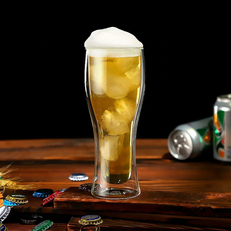 Customized Double Wall Beer Glass Cup Large Insulating Double Walled Glass Craft Beer Glass