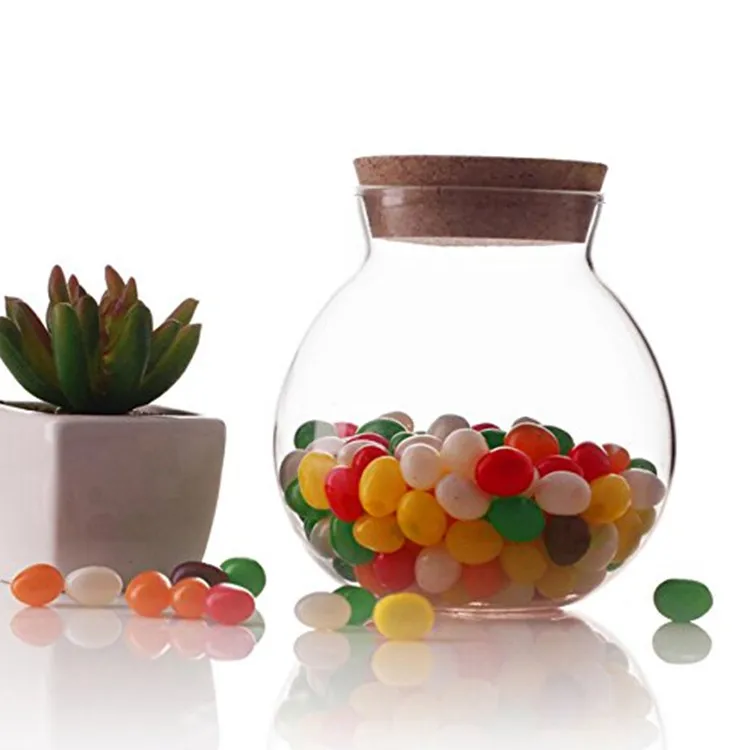 Airtight Container with Cork Lid 500ml Round Clear Glass Favor Glass Jar Storage