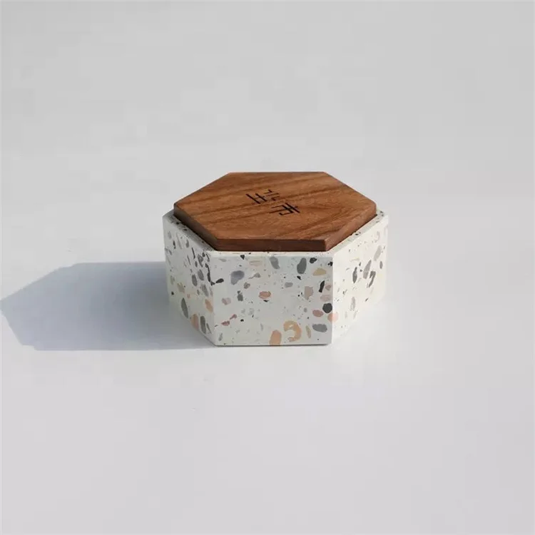 Cylinder terrazzo wedding decor candle stand holder / gifx box ceramic candle jar with wooden lid