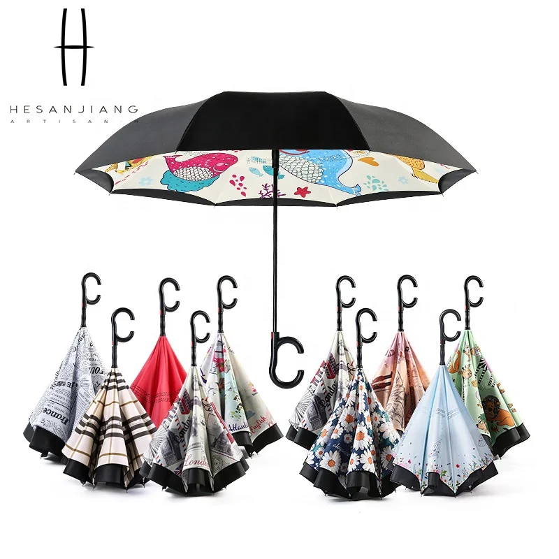 Best Quality waterproof inverted automatic umbrella double layer inverted umbrella custom logo