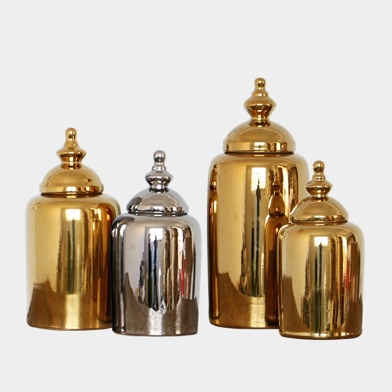 
wholesale jingdezhen ceramic jar with silver color office porcelain vase with lid for gold home decorative 