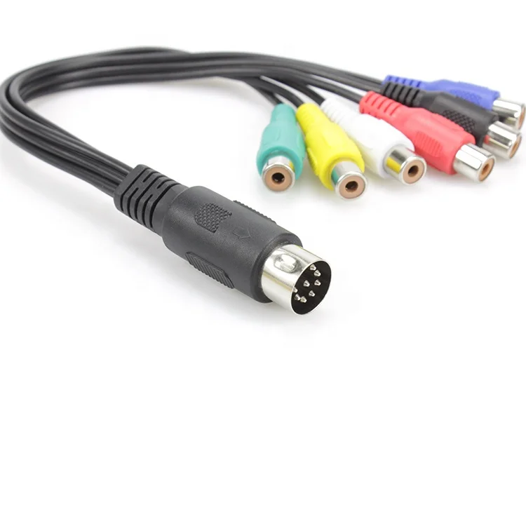8 Pin Male Din Plug to 6 RCA Female  Audio Cable  RGB Composite Video Cable