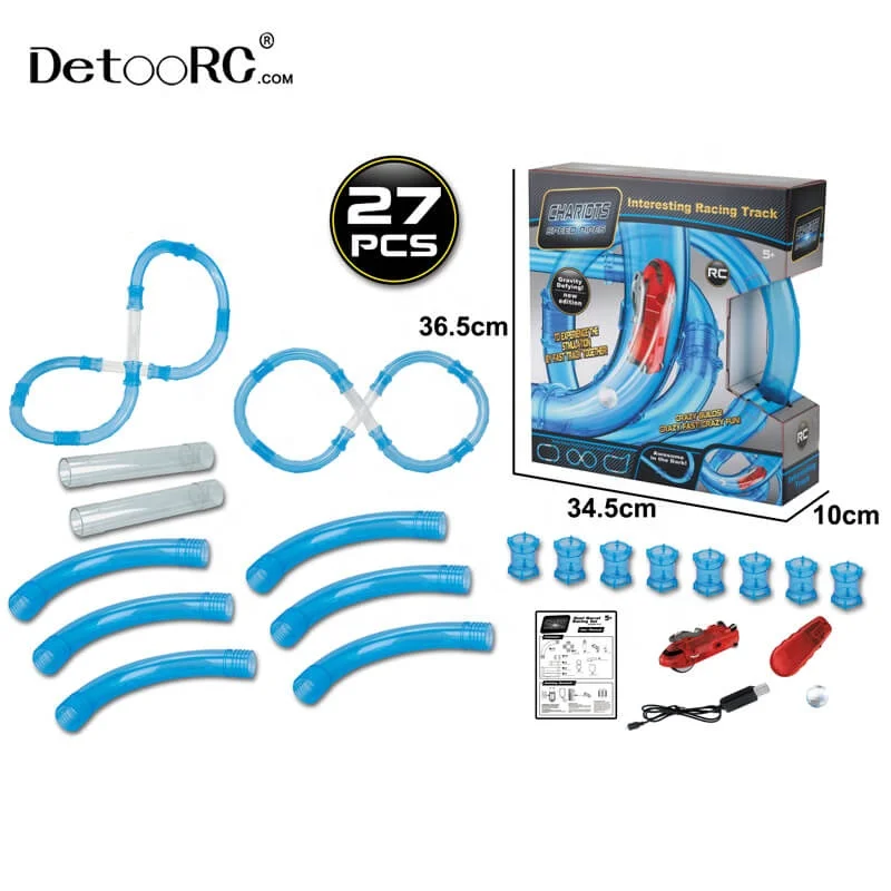 Detoo Chariots toy tube track high speed rc toys with ball children playing set railway slot cars pipe track toys