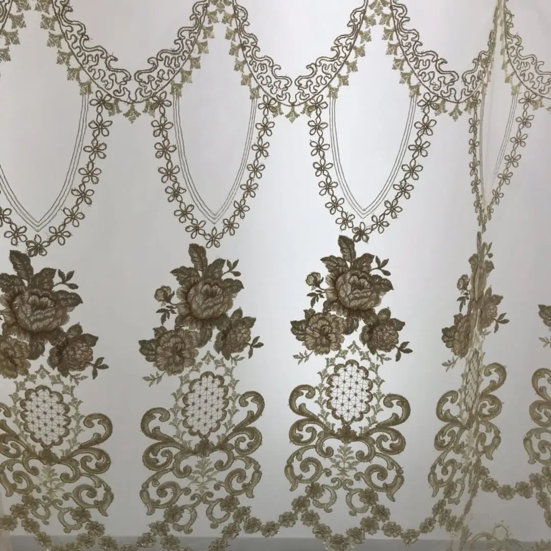 Russian curtain embroidery design luxury turkish embroidered sheer voile curtain fabric