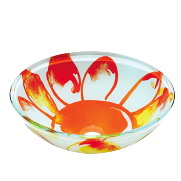 Mexican Painted Washing Colored Glass Vessel Bowl Sink Basin