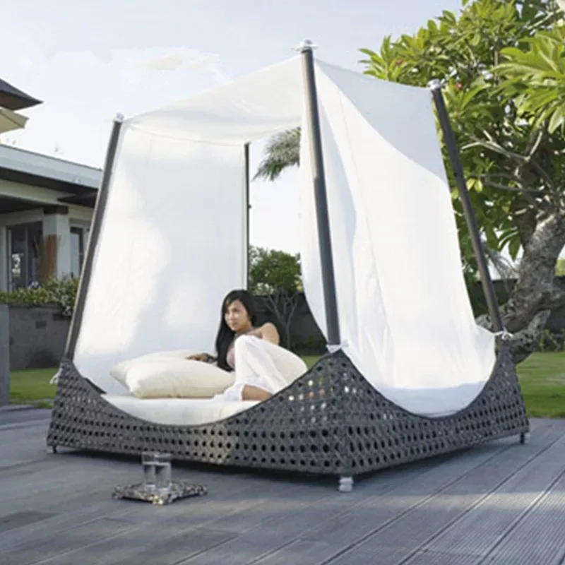 New arrival modern garden outdoor hotel wicker furniture aluminum frame beanch daybeds for sale