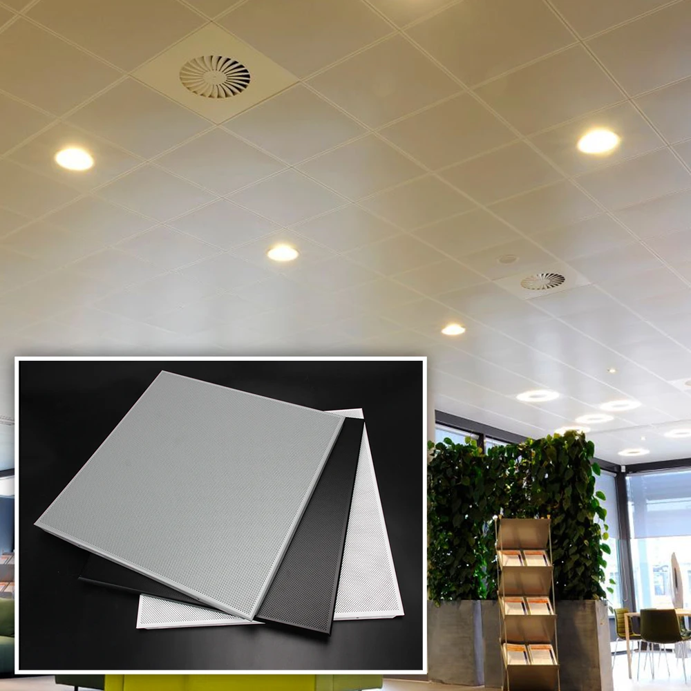 Factory price perofrated aluminium ceiling panel 600*600mm aluminum square clip in tile ceilings for metro station