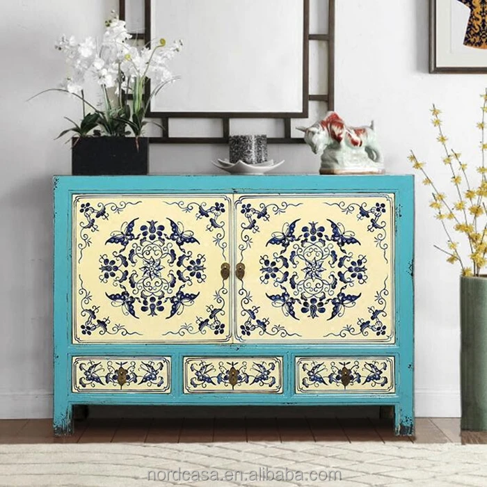 Мебель в китайском антикварном стиле с тремя выдвижными ящиками и двумя дверцами, шкаф для гостиной с ручной росписью