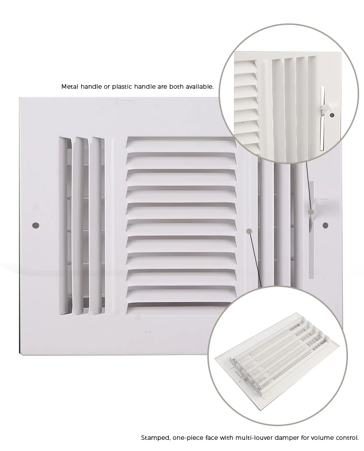 3 way SW exhaust air register ceiling air vent  & Diffuser - Flat Stamped Face - Register - Sidewall/Ceiling Grille Register