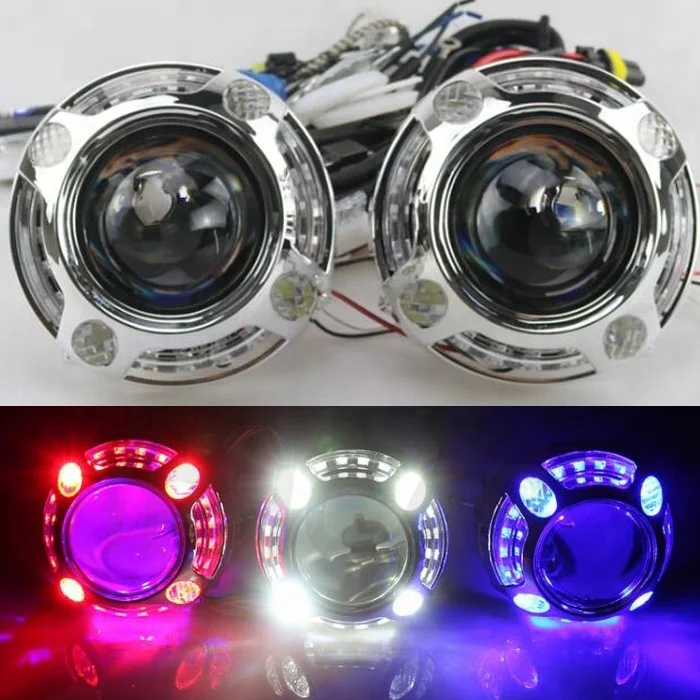 3 inch White Red Blue Hid Projector Lens Panamera LED Angel Eyes Shroud