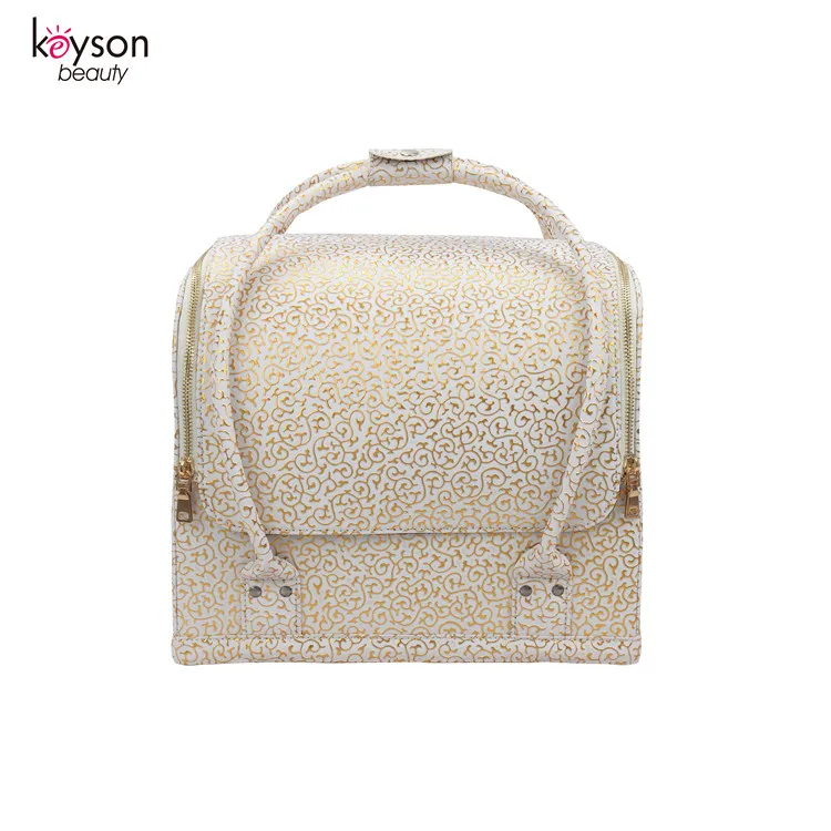 Keyson Custom Logo Easy Carrying Beauty Box Soft Leather Makeup Tool Organizer with Trays
