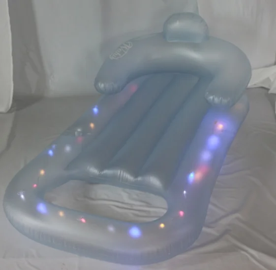 Wholesale PVC transparent LED inflatable pool float swimming lounge with cup holder for adult