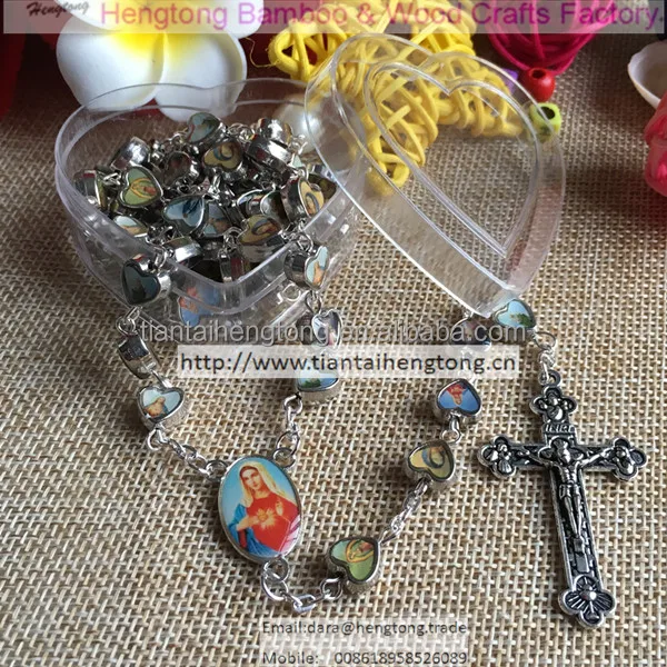 mix catholic figures on alloy heart rosary which is mixed with saint icon and virgin mary centerpiece