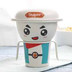 Cute Cartoon Bamboo Fiber Dinnerware Sets Eco-Friendly Kids Tableware Set Assembled Boy & Gril Cutlery School Picnic Set