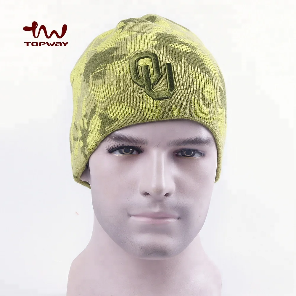 Wholesale Custom Tuque Men Winter Beanies Knitted Hats Manufacturers With Silk Printing Leaves Pattern