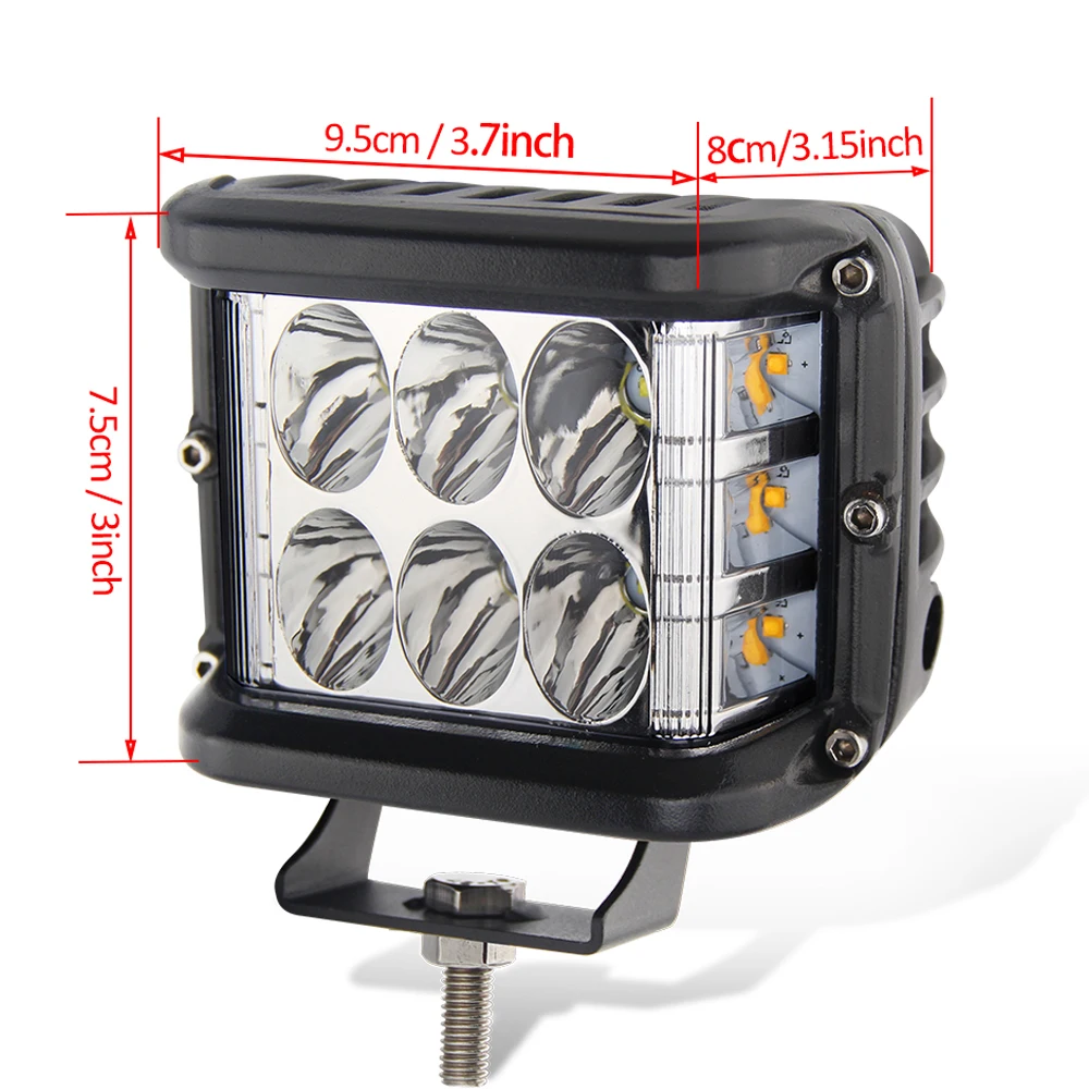 Hot-selling ATV 4x4 60W amber red Strobe LED work light with Side shooter