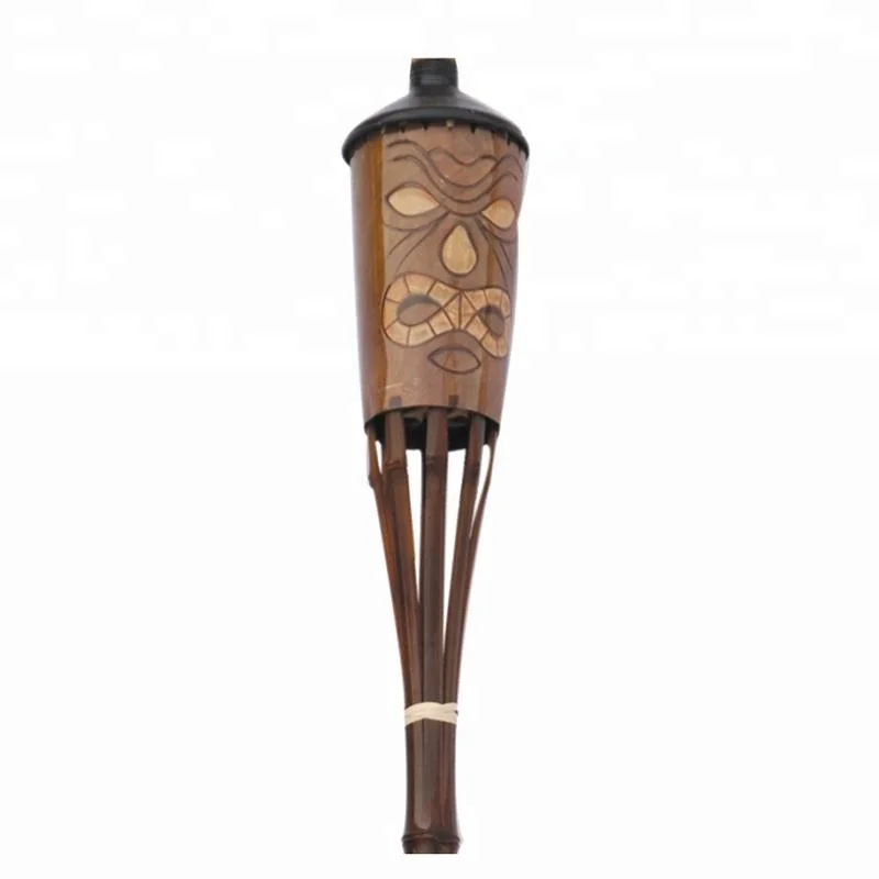 5ft Bamboo Tiki Torch With Cotton Wick And Pattern