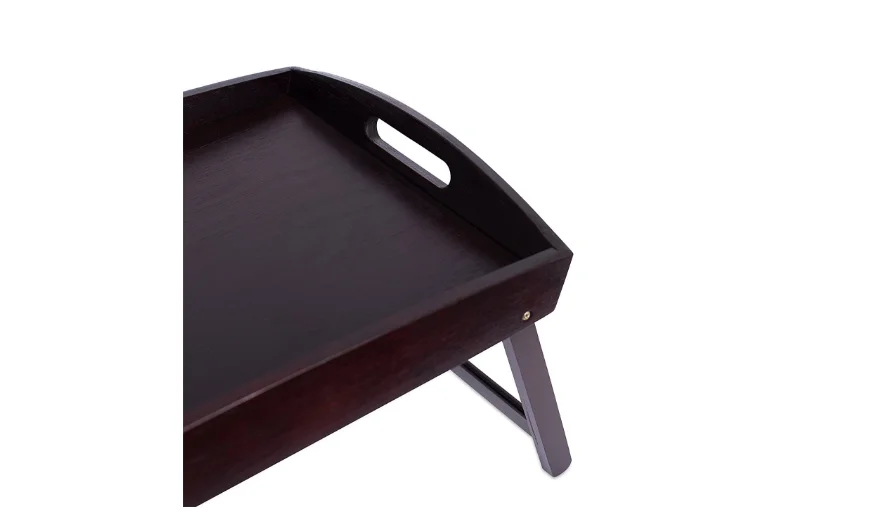 Wooden Bed Tray, Wooden Curved Sides Breakfast Serving Tray with Folding Legs