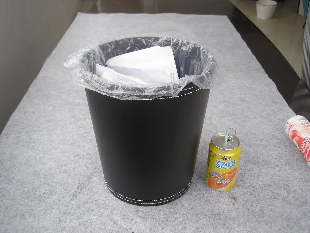 Round Household Open Top Leather Paper Dust Garbage Trash Waste Bin