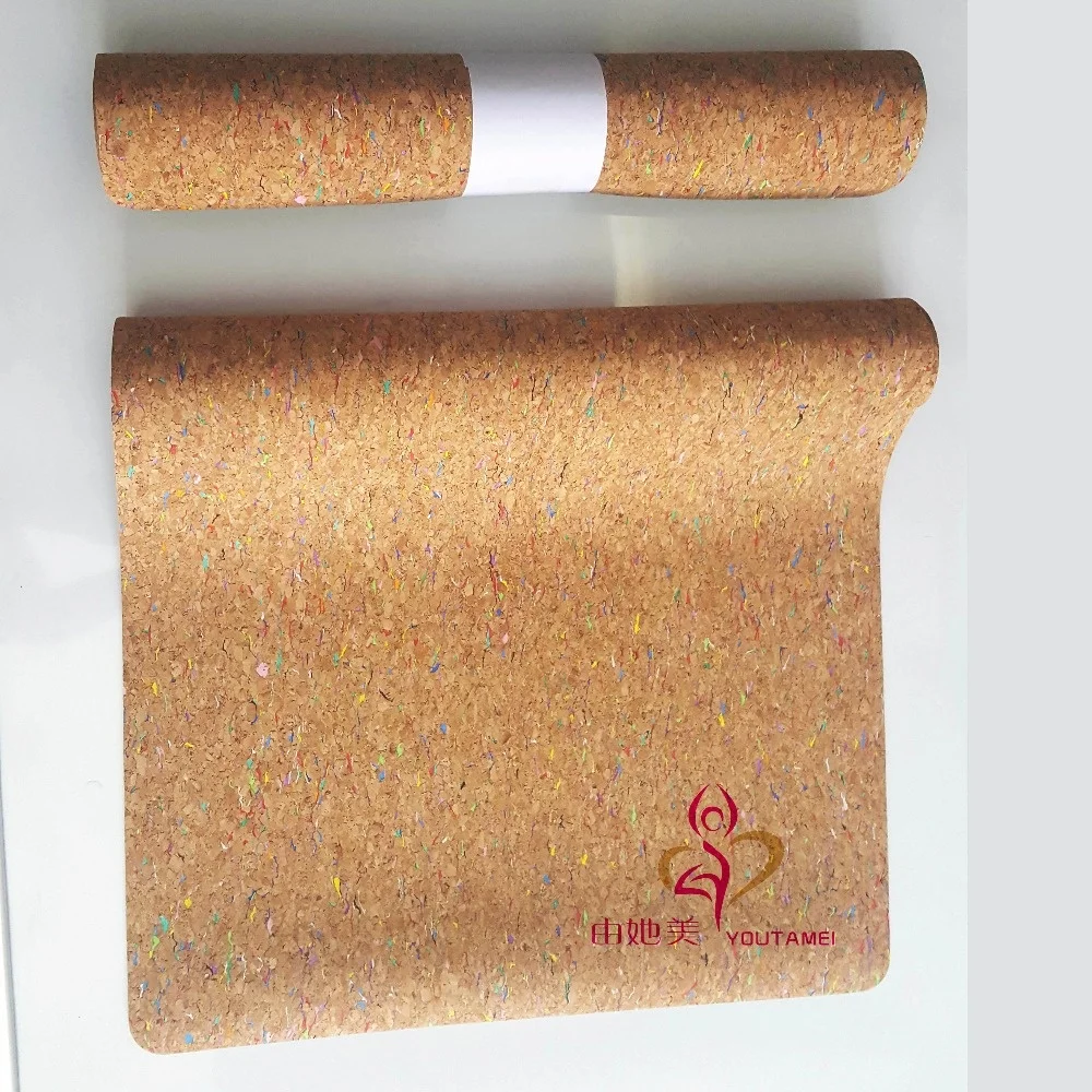 Eco friendly soft non slip natural rubber base non slip custom printing etching promotion gift logo cork yoga mat direct factory