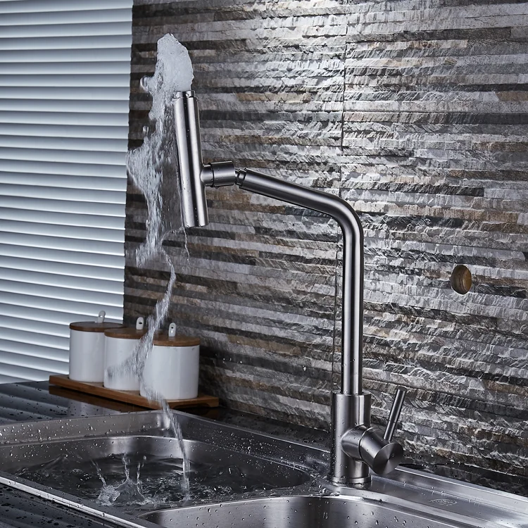 China wholesale 304 stainless steel lead free kitchen faucet with 360 degree rotatable spout