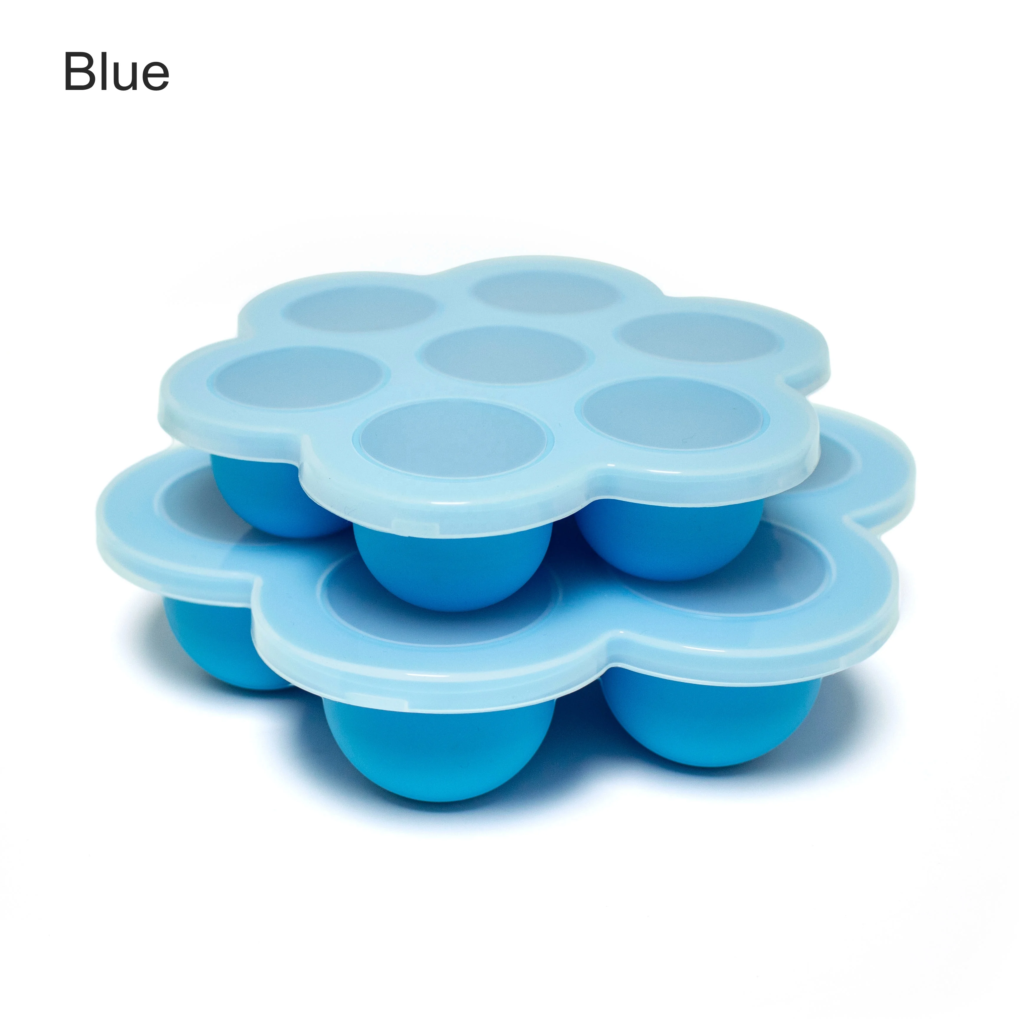 Cookware Reusable Stocked Large 7 Grids Silicone Baby Food Container Egg Steamer Ice Cube Tray with Lid