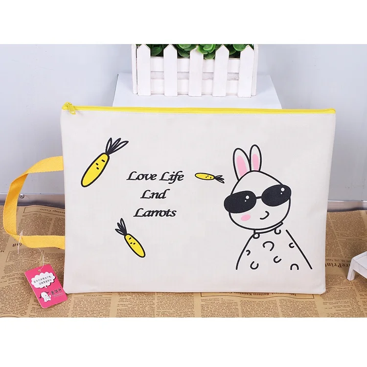 Office cartoon fabric oxford portable file zipper bag documents pouch