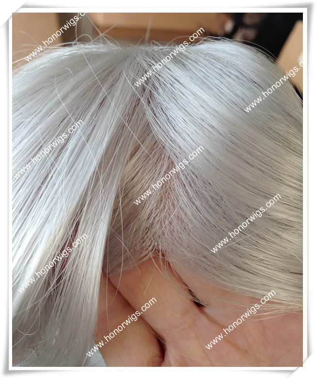 Персонализированный мужской парик HT17, 100% синтетические волосы K7 из Японии, белые серые волосы o.12mesh с прозрачной тонкой кожей около 7x9 дюймов