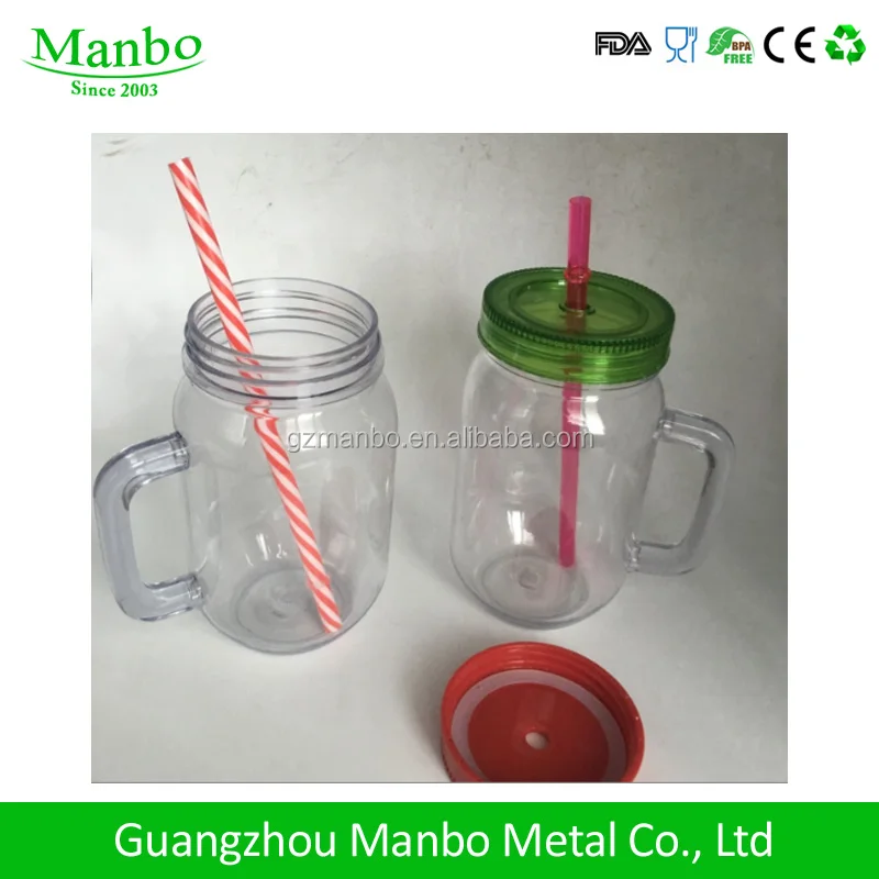Factory Custom Ball BPA Free Plastic Mason Jar With Handle And Lids