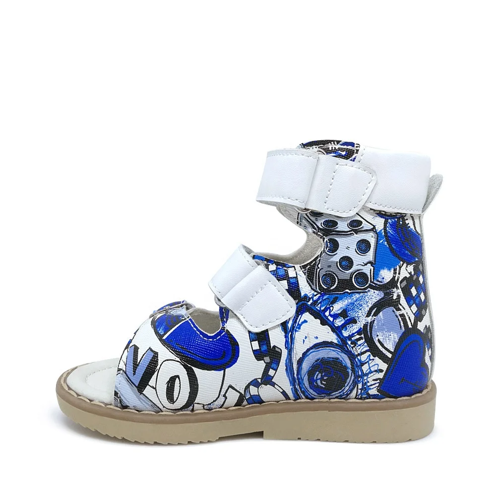 Colorful boys and girls medical patent leather sandals shoes for kids orthopedic shoes for club foot