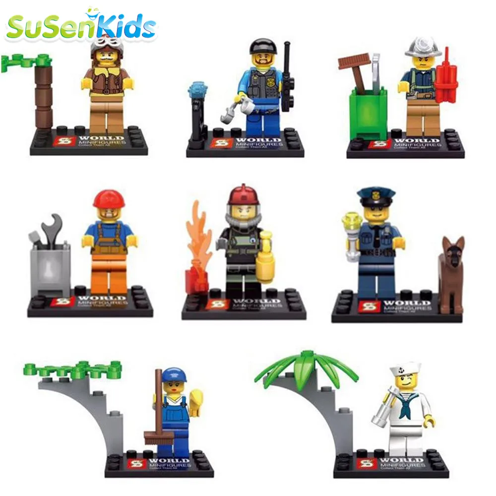 8pcs lot Different City Occupations Kid Baby Toy Mini Figure Building Blocks Sets Model Toys Minifigures