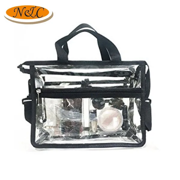 Avon Audit factory clear pvc cosmetic bag with removable and adjustable shoulder strap,clear makeup bag